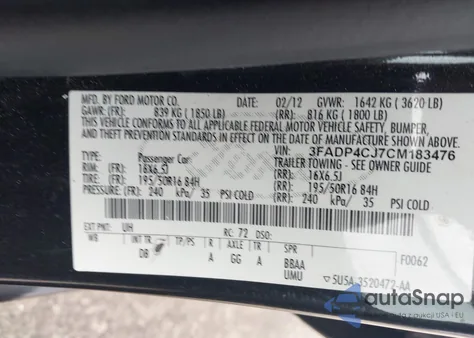 2012 Ford Fiesta Sel из США, поврежденный, VIN 3FADP4CJ7CM183476